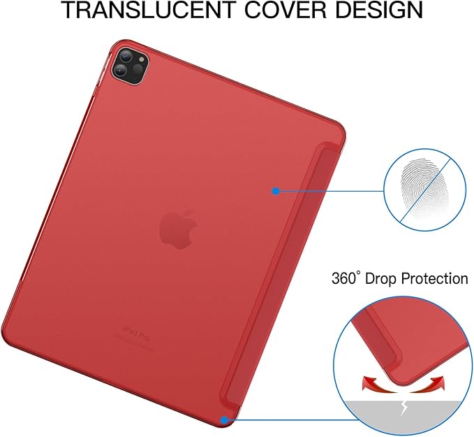 JETech Case for iPad Pro 12.9-Inch (6th/5th Generation, 2022/2021 Model), Slim Stand Hard Back Shell Smart Cover with Auto Wake/Sleep (Red)