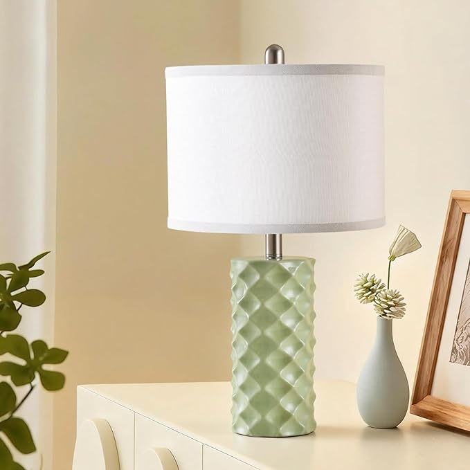 Vitality Green & Star Diamond Ceramic Table Lamps (Set of 2) - 23" Luxe Modern Bedside Lamps for Nightstand,bedrooms, Living Rooms, or entryways & Rotary Switch,No Bulbs