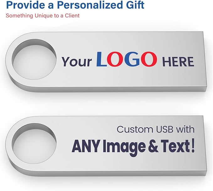 Customizable Flash Drives 128GB, Wooolken Personalized USB 2.0 Thumb Drives 10/20/50/100 Pack, Logo Pendrive Custom Memory Stick USB Engraved Logo (Metal)