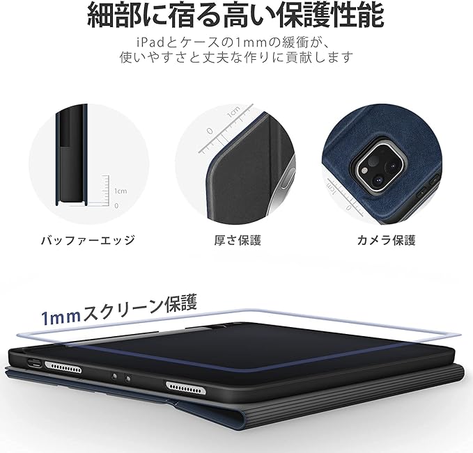 Antbox Case for iPad Pro 12.9'' 6th Generation (2022) 5th/4th/3rd Generation (2021/2020/2018), Built-in Pencil Holder Auto Sleep/Wake Function PU Leather Smart Cover (Blue)
