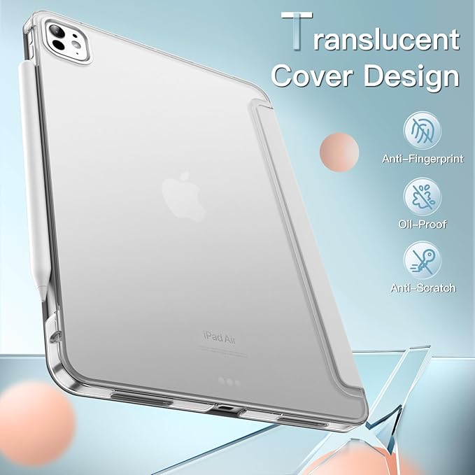 JETech Case for iPad Pro 11-Inch M5/M4 2025/2024 (6th/5th Generation), Slim Stand Hard Back Shell Smart Cover with Auto Wake/Sleep (Silver)