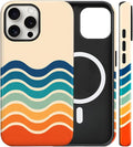 Magnetic for iPhone 15 Pro Case Cute Stripes Phone Case, Shockproof Slim TPU and Hard PC Protective Phone Cover Compatible with MagSafe Designed for Women Girls,Retro Wave