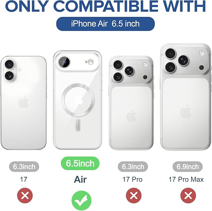 Hython Magnetic Clear for iPhone Air Case with Camera Lens Protector [Compatible with MagSafe] Luxury Plating Edge Slim Soft TPU Cover Protective Phone Case for iPhone Air 6.5", Matte Silver