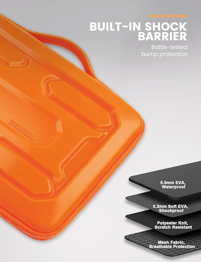 DOMISO 14 inch Laptop Sleeve with Handle Shockproof Computer Bag Waterproof EVA Protective Carrying Case for 14" ThinkPad E480/Yoga 920/13.5" Microsoft Surface Book/HP Pavilion 14 Stream 14, Orange
