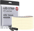 BTF-LIGHTING FCOB COB 3mm Width UL Listed Super Narrow Flexible Uniform LED Strip Light 16.4FT DC24V 4000K CRI 90+ Dimmable LED Ribbon for Kitchen Home Indoor Decor(No Adapter or Controller)