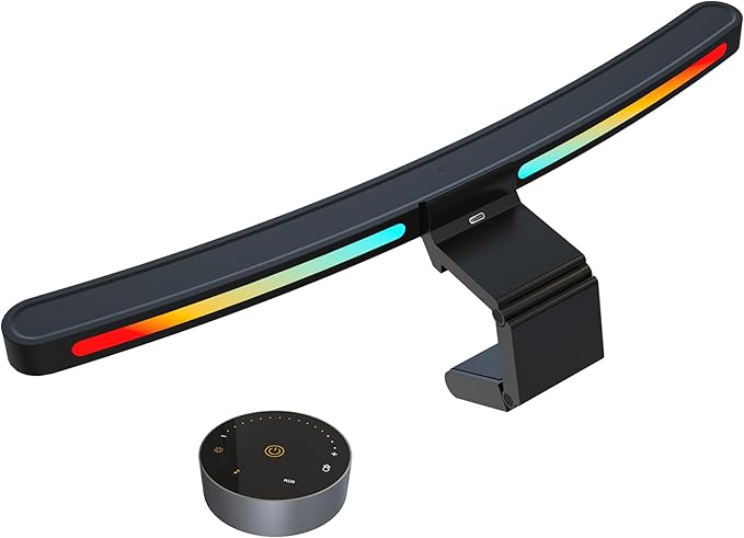 ONWAY Curved Monitor Light Bar with RGB Backlight, Wireless Remote Touch Control, No Glare Lamp with Camera Base for Gaming/Office Computer Setup