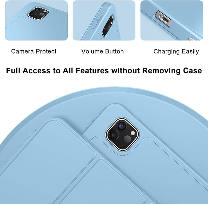 ZryXal New iPad Pro 13 Inch Case (M5) 2025 / (M4) 2024 with Pencil Holder, Smart iPad Case [Support Pencil Pro and Pencil (USB-C)], Support Touch ID and Auto Wake/Sleep (Azure Blue)