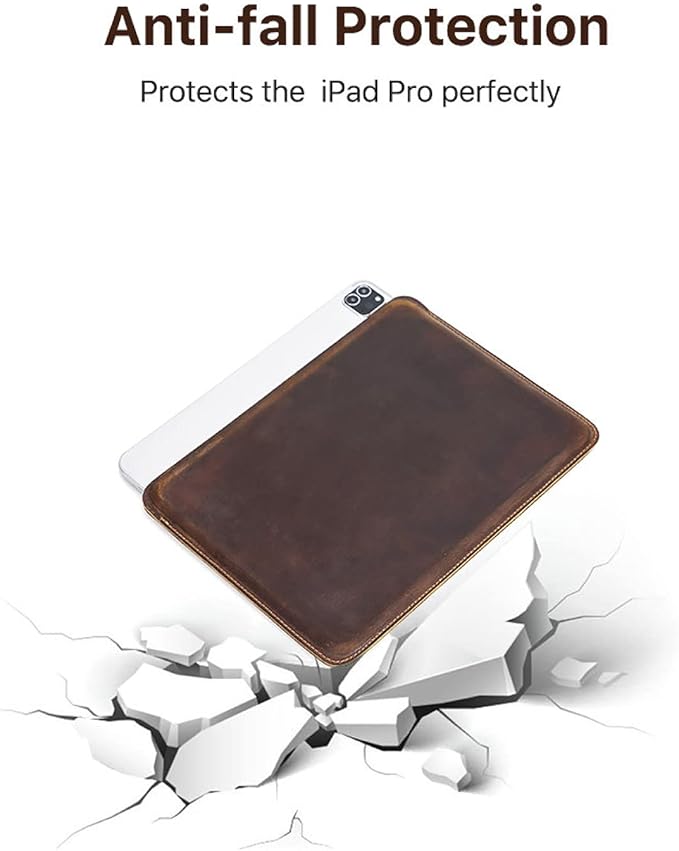 Top Grain Leather 11" Sleeve Slim Protector Case for Tablet, Solid Vintage Design, Fully Handmade, Compatible with 10.5"/10.9"/11" iPad Pro/Air, 10.2" iPad 7th/8th/9th Gen, Coffee 11 Inch