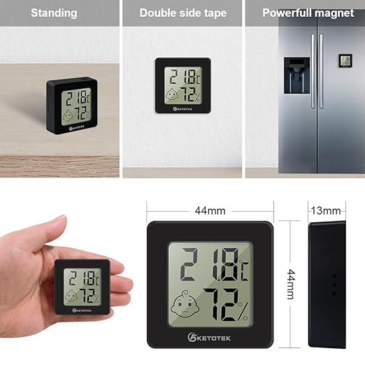 KETOTEK Mini Hygrometer Indoor Thermometers Humidity Meter 2 Pack Humidity Meters Gauge Digital Room Thermometer Hygrometer for Humidors Greenhouse Cellar Office