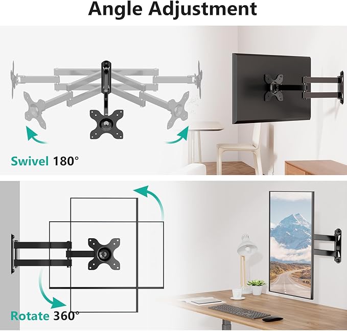 WALI TV Wall Mount Full Motion 15 inch Extension Arm Tilt Swivel for Most 13 to 32 inch LED TV Flat Panel Screen with Mounting Holes up to 100x100mm, 2 Packs (1330LM-2), Black