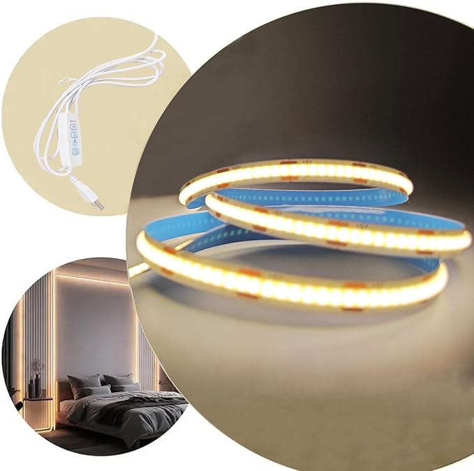 ZSLAIFU COB LED Strip Lights Warm 3.28ft, 5V Dimmable LED Light Strip, Flexible USB LED Strip for Cabinet, TV Backlighting, Bedroom, Kitchen, Home DIY Lighting