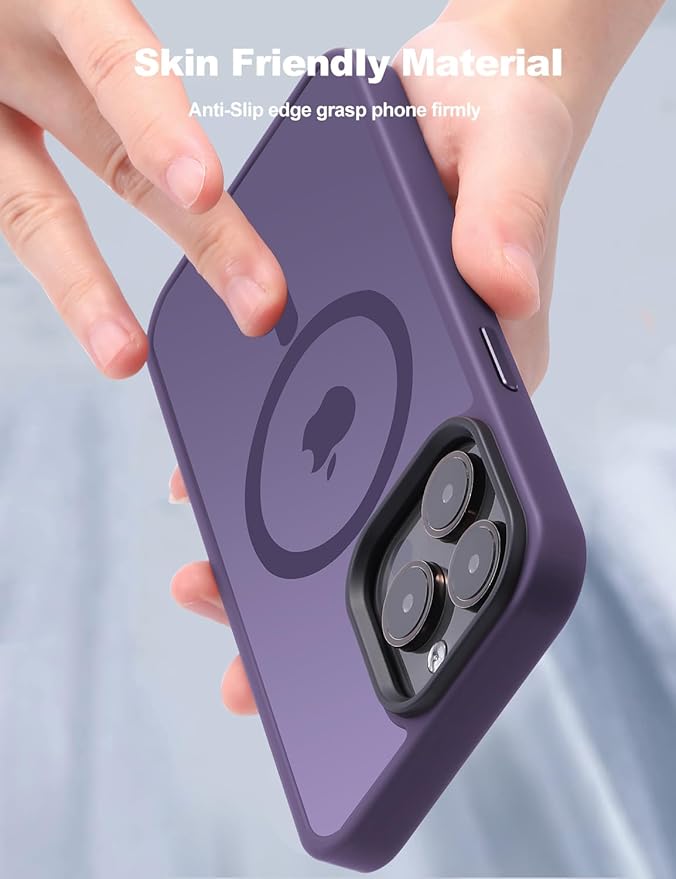 Tigowos Compatible with iPhone 15 Pro Case Fits MagSafe 10FT Drop Resistant Matte Skin Feeling Back Cover Aluminum Alloy Keys Fits iPhone 15 Pro Phone Cases，Deep Purple