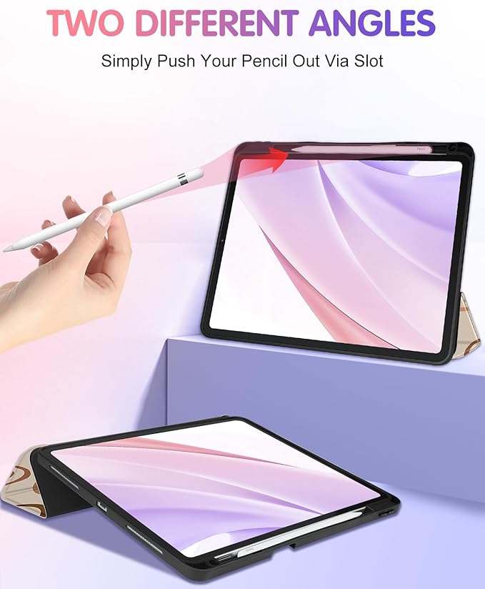 Uppuppy for iPad Air 13 Inch M2/M3, Pro 12.9 Case - Girls Cute Women Folio Cover Pencil Holder Girly Kawaii Smile Design Unique for iPad Air 13 2024 2025 Cases for Apple Pro 12.9 inch 6/5/4/3 gen