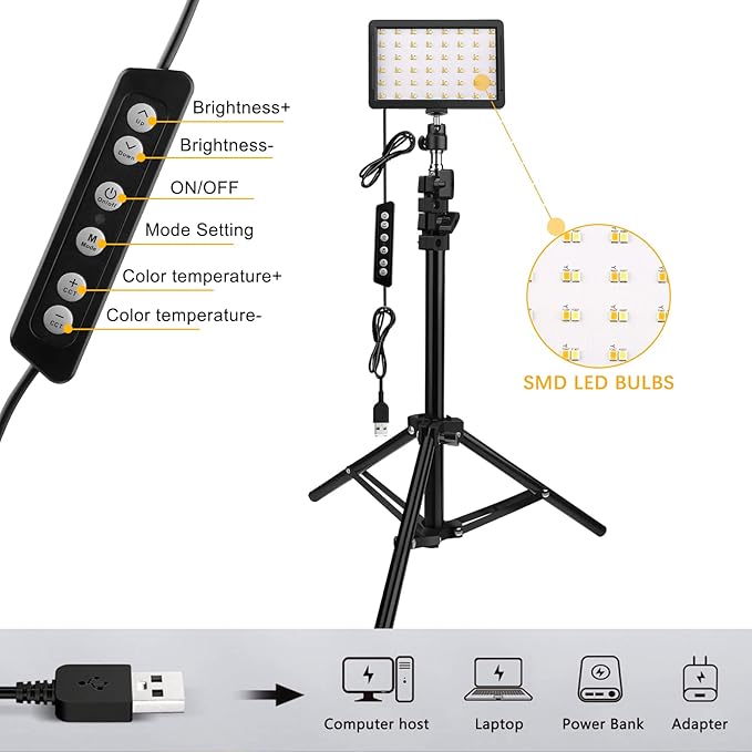 Unicucp 2 Pack LED Video Light, Photography Lighting Kit, 2400-6800K Dimmable Studio Light 97 CRI with Tripod Stand/Color Filters for YouTube/Stream Zoom Call/Vlogging/Video Conference Lighting