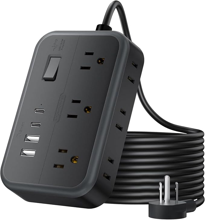 Extension Cord 25 Ft NTONPOWER Long Extension Cord with 6 Widely Spaced Outlet, Power Strip with 4 USB Port(2 USB-C), Wall Mount for Home Office, Dorm Room and Nightstand, Black