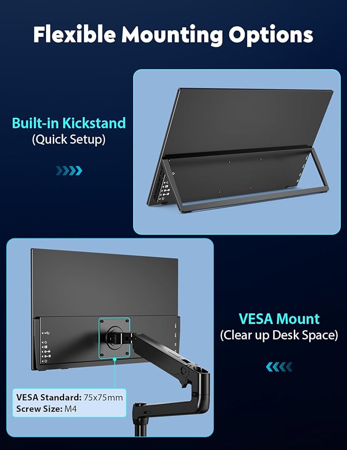 18.5" True Wireless Portable Monitor, 1080P FHD, 10000mAh Battery, Wireless Screen Mirroring (AirPlay/Miracast), Auto Rotation for Phone/Tablet, USB‑C & Mini HDMI, VESA, Protective Sleeve Included