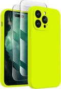 FireNova Designed for iPhone 14 Pro Max Case, Silicone Upgraded [Camera Protection] Case with [2 Screen Protectors], Soft Anti-Scratch Microfiber Lining Inside, 6.7 inch, Fluorescent Green