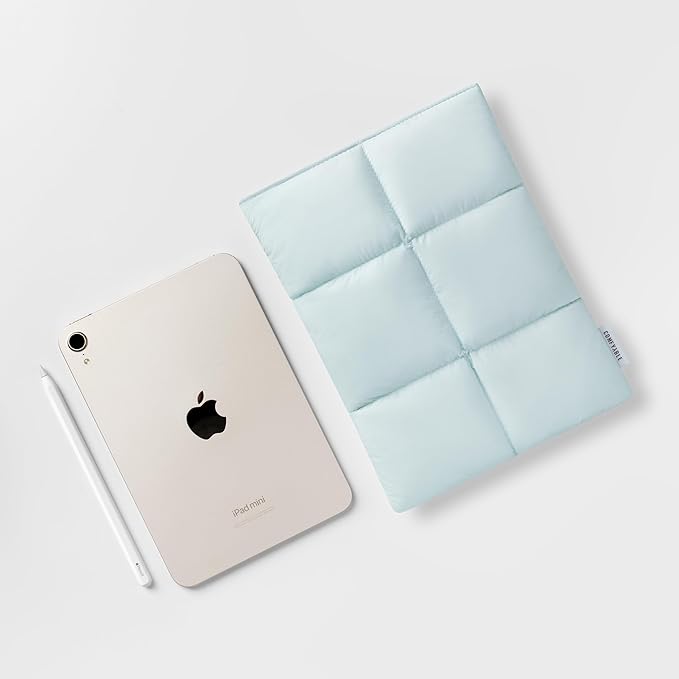 Comfyable Puffy Tablet Sleeve 7-8 Inch Compatible for iPad mini 7 2024 A17 Pro, Mini 6 2021 A15, Quilted Puffer Tablet Carrying Case for Women Men, Ice Blue