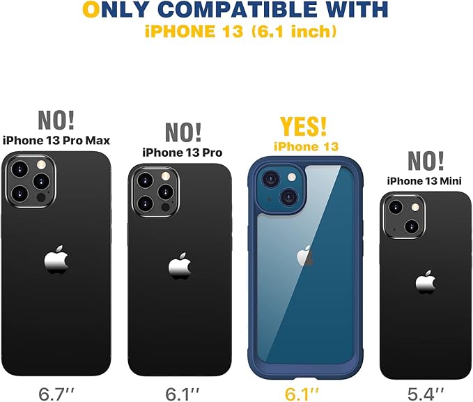 Diaclara Designed for iPhone 13 Case, Full Body Rugged with Built-in Touch Sensitive Anti-Scratch Screen Protector, Soft TPU Bumper Case for iPhone 13 6.1" (Dark Blue and Clear)
