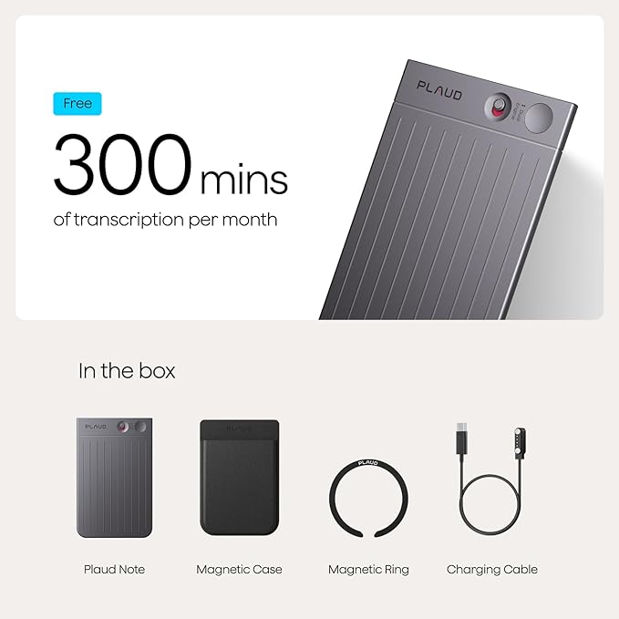 Plaud Note AI Voice Recorder, Note Taker w/Case, App Control, Transcribe & Summarize with AI, Support 112 Languages, for Meetings, Calls, Lectures, Professionals, Teams, Black, Non-Pro Version