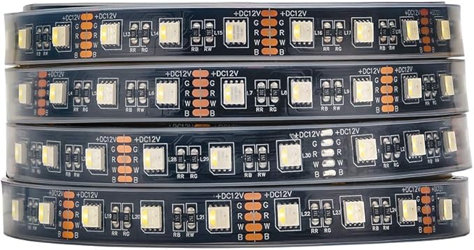 BTF-LIGHTING RGBW LED Strip Lights,UL Listed,5050 4 Colors in 1 RGB + 6000K-7000K Cool White,12V DC,16.4ft/5m 60LEDs/m 12mm Black PCB, IP67 Waterproof for Home Decoration(No Adapter or Controller)