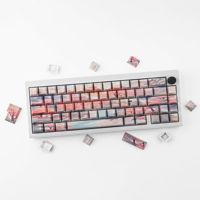 Tsungup Custom Keycaps 60 75 Percent,Pastel Side Print 135 Keys PBT Cherry Profile Shine Through Keycap Set, Dye-sub Key Caps Keyboard Keycaps for Mechanical Keyboards