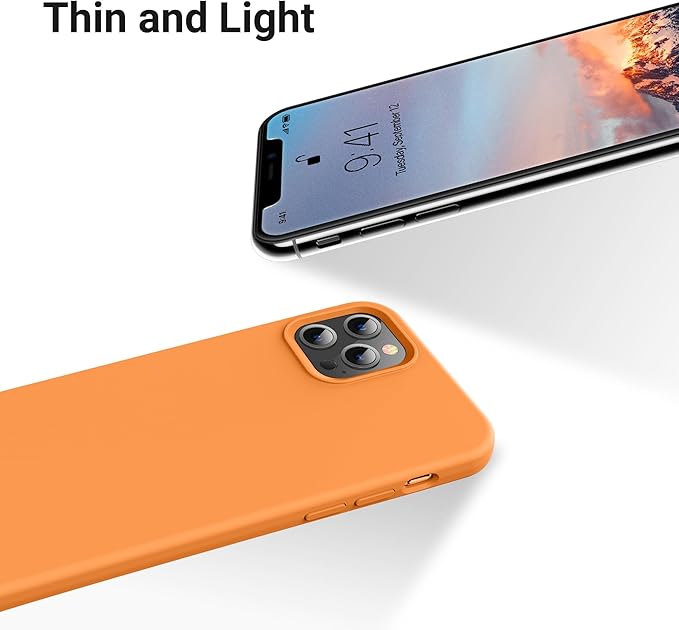 OTOFLY Compatible with iPhone 12 Pro Max Case 6.7 inch(2020),[Silky and Soft Touch Series] Premium Soft Liquid Silicone Rubber Full-Body Protective Bumper Case （Orange）