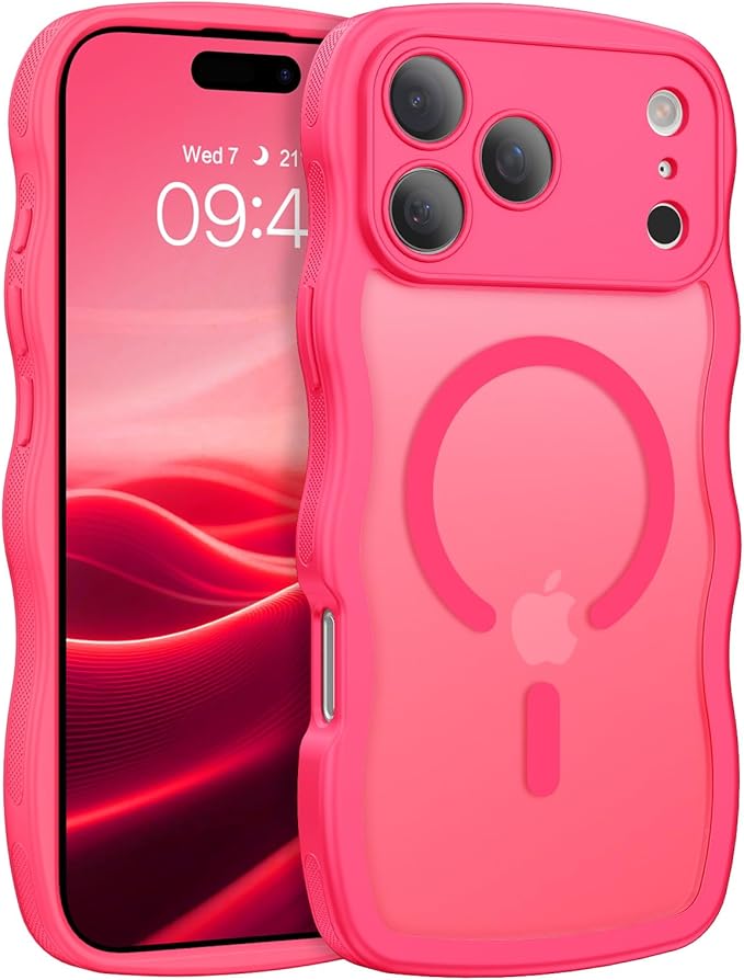 BENTOBEN Magnetic for iPhone 17 Pro Case, Cute Wavy Full Camera Protection [Compatible with MagSafe] Matte Anti-Slip Bumper Women Girls Boys Protective Cover for 17 Pro 6.3", Hot Pink