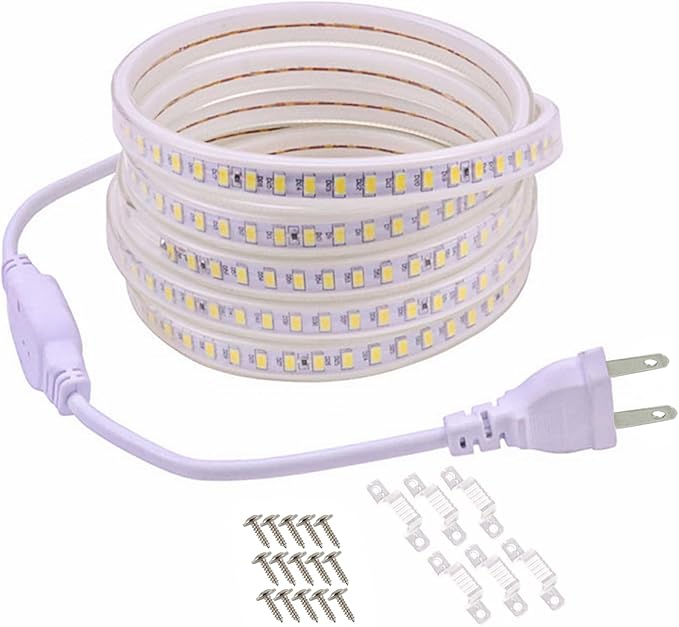 3.28ft LED Strip Lights AC 110V Waterproof Outdoor Light SMD 5730 120LEDs/m 3000K Warm White LED Rope Lights Flexible Cuttable LED Lights for Bedroom Wall Kitchen Under Cabinet Lighting