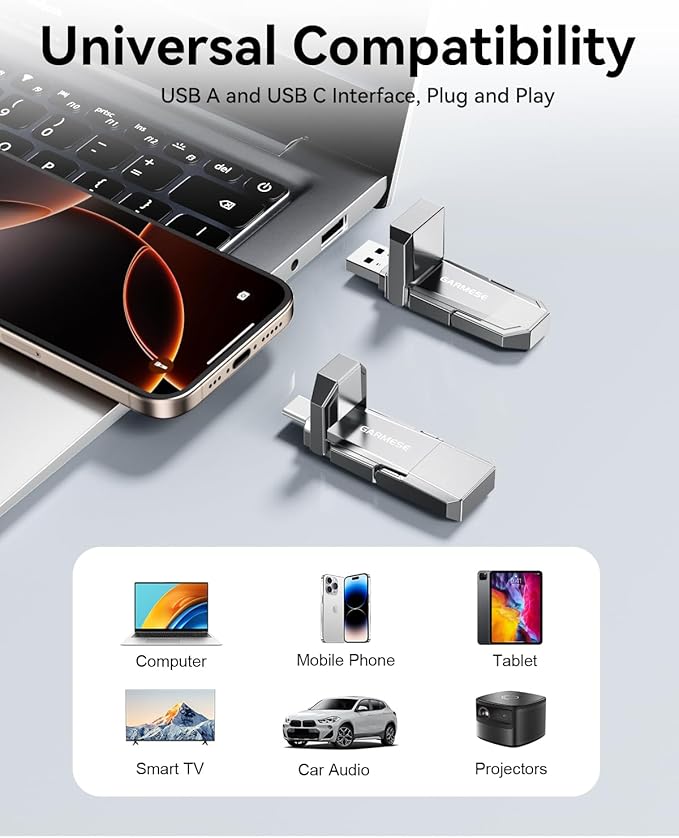128GB USB C Flash Drive Up to 450MB/s USB 3.2 Solid State Drive 2-in-1 Dual Flash Drive Data Storage Portable External SSD for iPhone 17/16 /15 Series Smartphone Tablet Computer Game Console