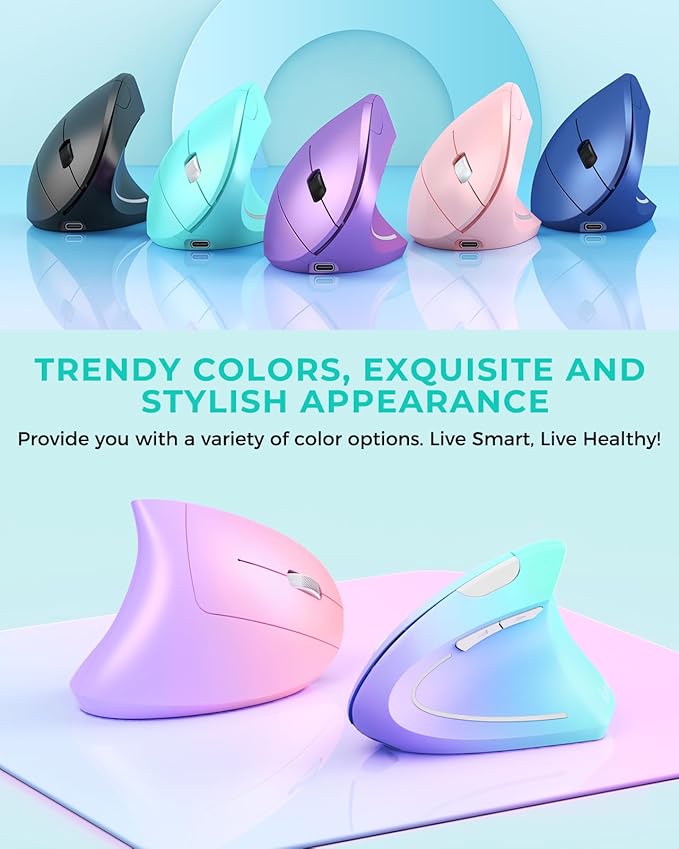 Lekvey Ergonomic Mouse, Vertical Wireless Mouse Rechargeable 2.4 GHz Optical Carpal Tunnel Mouse : 800/1200 / 1600 DPI, 6 Buttons, for Laptop, PC, Mac, Computer, Desktop, Notebook etc, Green