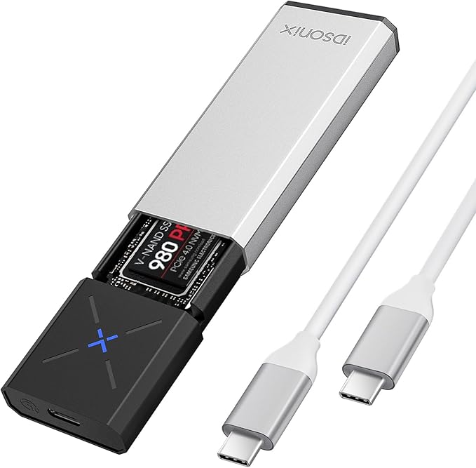iDsonix M.2 NVMe PCIe SSD Enclosure Adapter Tool Free Aluminum, NVMe to USB C 3.2 Gen 2 10Gbps PCIe External Enclosure, Supports M-Key/B+M Key, with UASP Trim for 2230/2242/2260/2280 SSD