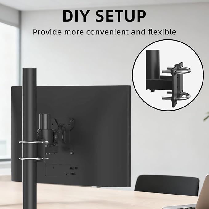 suptek Monitor Bracket Pole Mount Diameter Pole Adjustable Supports 0.8-2.4 Inch, Fits Monitor/TV Screens 13-32 Inch, Load Capacity 22lbs