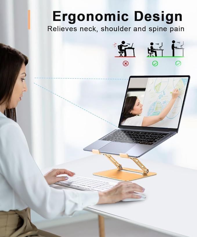 Aoviho Adjustable Laptop Stand for Desk,Portable Laptop Stand Holder and Riser,Foldable Aluminum Notebook Computer Stands for MacBook Air Pro HP Lenovo Dell Samsung Chromebook, 10-15.6 inch, Gold