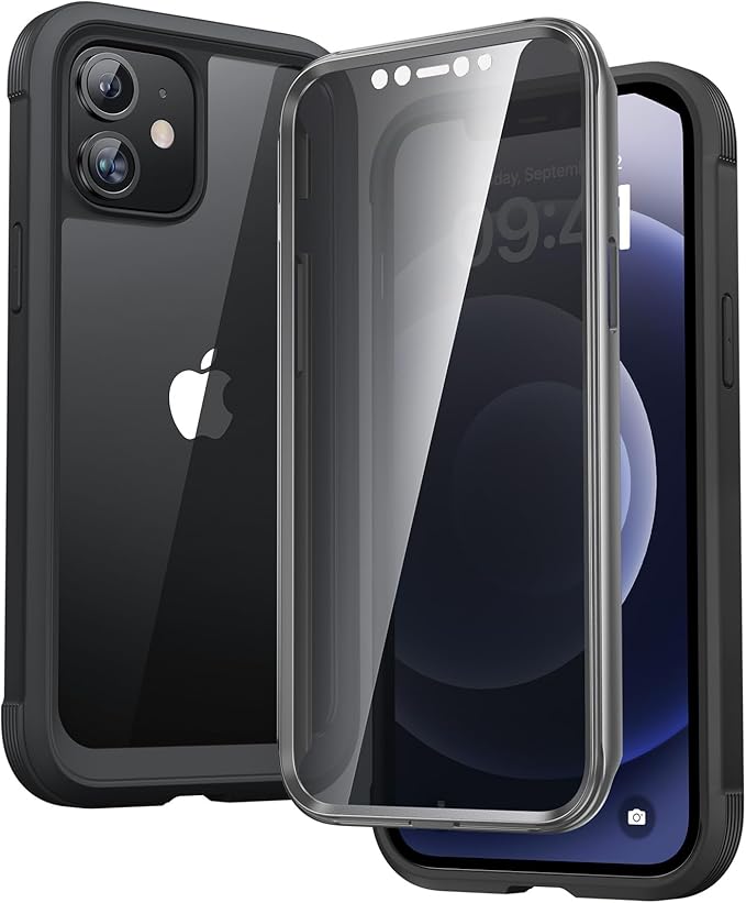 Diaclara Designed for iPhone 12/12 Pro Case, Full Body Rugged with Built-in Touch Sensitive Anti-Scratch Privacy Screen Protector, Soft TPU Bumper Case for iPhone 12/12 Pro 6.1" (Black)