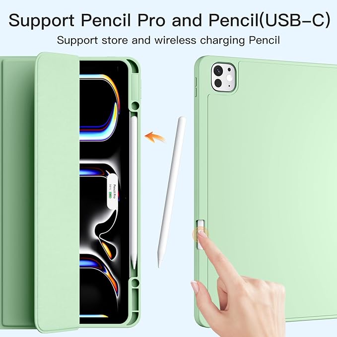 Akkerds Compatible with iPad Pro 13 Inch Case (M5/M4) 2025/2024, for iPad 13 Pro Case with Pencil Holder, Slim Trifold Stand Protective Cover with Soft TPU Back, Auto Wake/Sleep (Green)