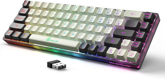 GEODMAER 65% Wireless Gaming Keyboard: LED Backlit, 68 Keys, Ultra-Compact, Anti-ghosting, No-Conflict Wireless Keyboard for PC Laptop Windows Gamer(White-Black)