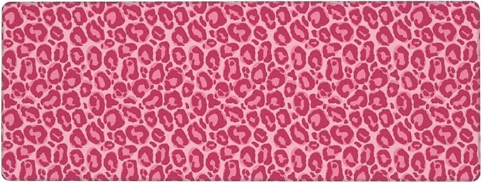 Pink Leopard Print XL Large Mouse Pad with Stitched Edges Long Non-Slip Rubber Base Mousepad Laptop Keyboard Mat Desk Pad for Office Home Desk Decor, 31.5" X 11.8"