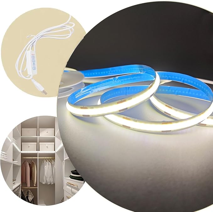 ZSLAIFU COB LED Strip Lights White 3.28ft, 5V Dimmable LED Light Strip, Flexible USB Light Strip for Cabinet, TV Backlighting, Bedroom, Kitchen, Home DIY Lighting
