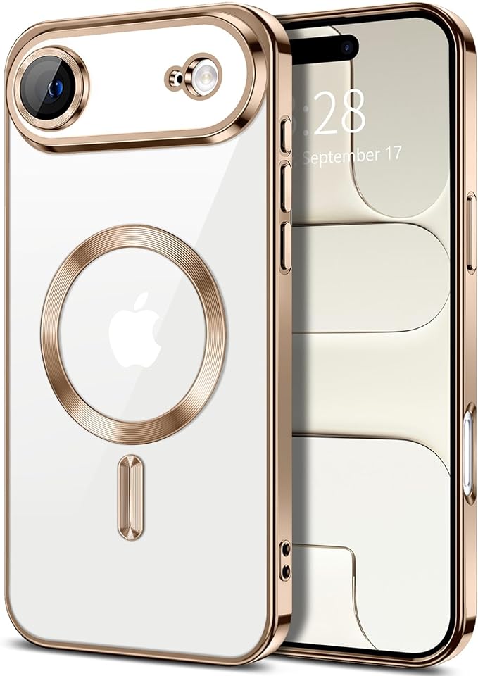 Hython Magnetic Clear for iPhone Air Case with Camera Lens Protector [Compatible with MagSafe] Luxury Plating Edge Slim Soft TPU Cover Protective Phone Case for iPhone Air 6.5", Desert Brown