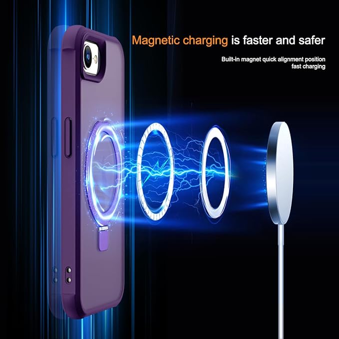 SKYLMW Compatible with iPhone 16e Case & iPhone 17e Case 6.1" with Invisible Magnetic O-Ring Stand Military-Grade Translucent Phone Cases [Compatible with Mag-Safe][Great Grip Feeling], Purple