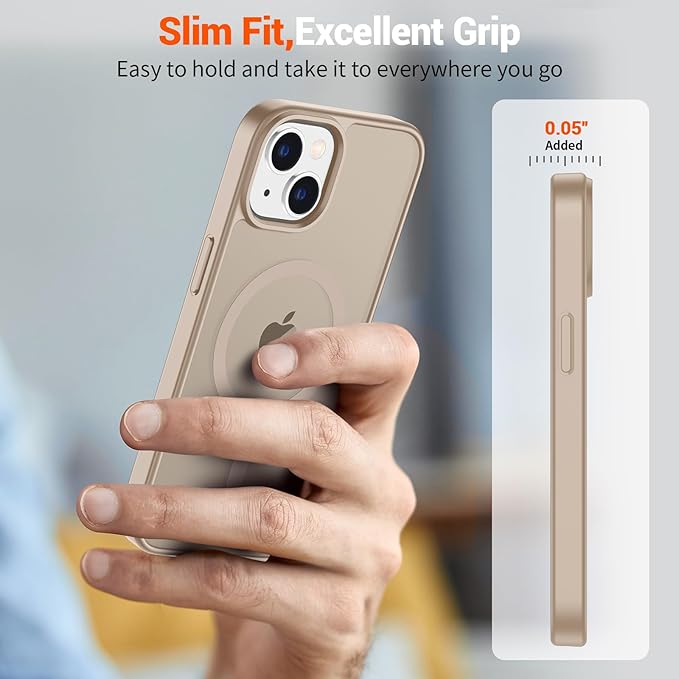 SUPFINE Magnetic for iPhone 14 Case & iPhone 13 Case (Compatible with MagSafe)(Military Grade Drop Protection) Slim Translucent Matte Shockproof Phone Cover,Desert Gold