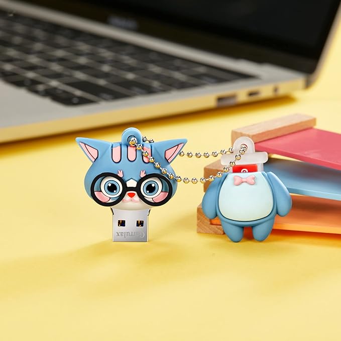 USB Flash Drives,Waterproof Silicone USB2.0 High Speed Thumb Memory Stick Pen Date Storage Pendrive U Disk (32GB,Blue Cat)