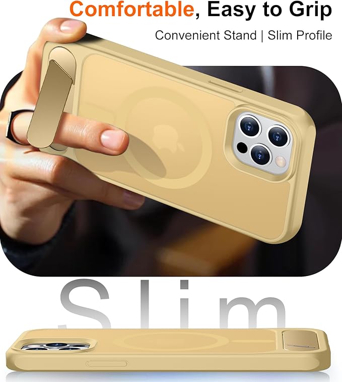 Magnetic Compatible with iPhone 12 Case & iPhone 12 Pro Case, [Built-in Invisible Kickstand][Compatible with MagSafe][Military Grade Shockproof] Slim Translucent Matte Phone Case 6.1"