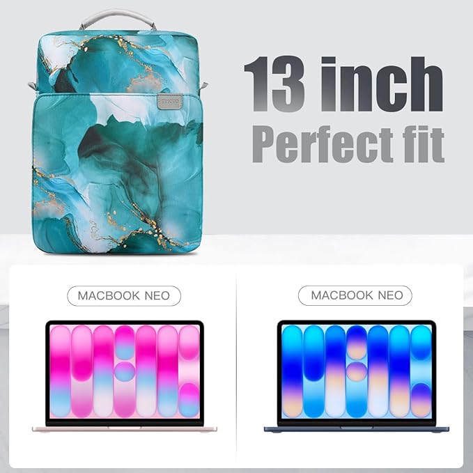 TiMOVO Laptop Sleeve Bag for MacBook Neo 13 inch 2026 Model A3404 with A18 Pro Chip, Handle Carrying Case with Shoulder Strap, Cloud Peacock Blue