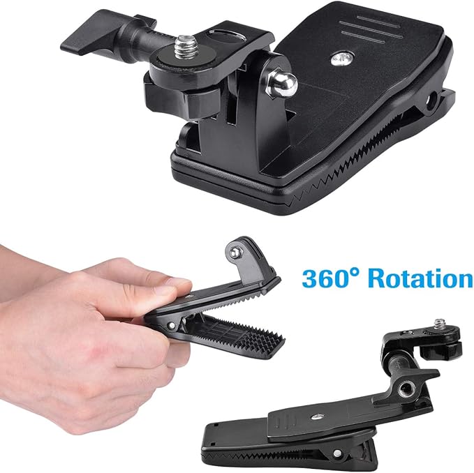 Anti-Slide 360° Rotary Action Cam Sports Camera Quick Clip Backpack Strap Mount Clamp Holder for GoPro DJI OSMO Travel Vlogging