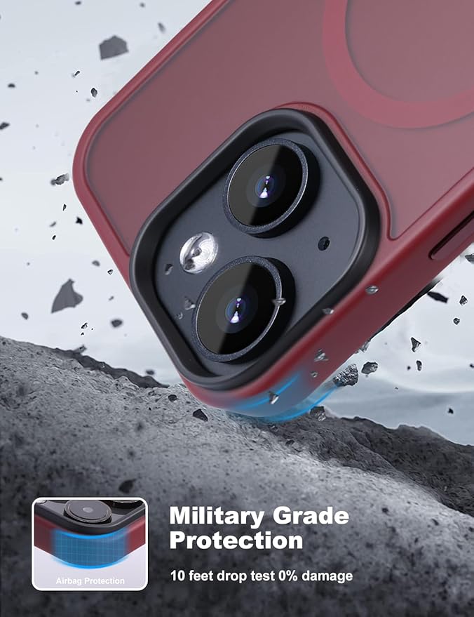 Tigowos Compatible with iPhone 15 Plus&iPhone 14 Plus Phone Case Fits MagSafe 10FT Drop Resistant Matte Skin Feeling Back Cover for iPhone 15 Plus&iPhone 14 Plus Phone Case，Red Wine