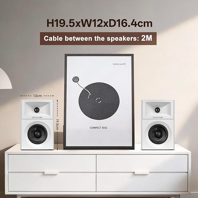 Sanyun SW203 2.0 Desktop Computer Speakers - Near-Field 3D Stereo with Vertical Imaging - 60W Triple-DSP Dual Independent Drive - 24bit USB-C DAC Bluetooth 5.4 AUX, HiFi PC Gaming (Pair, White)
