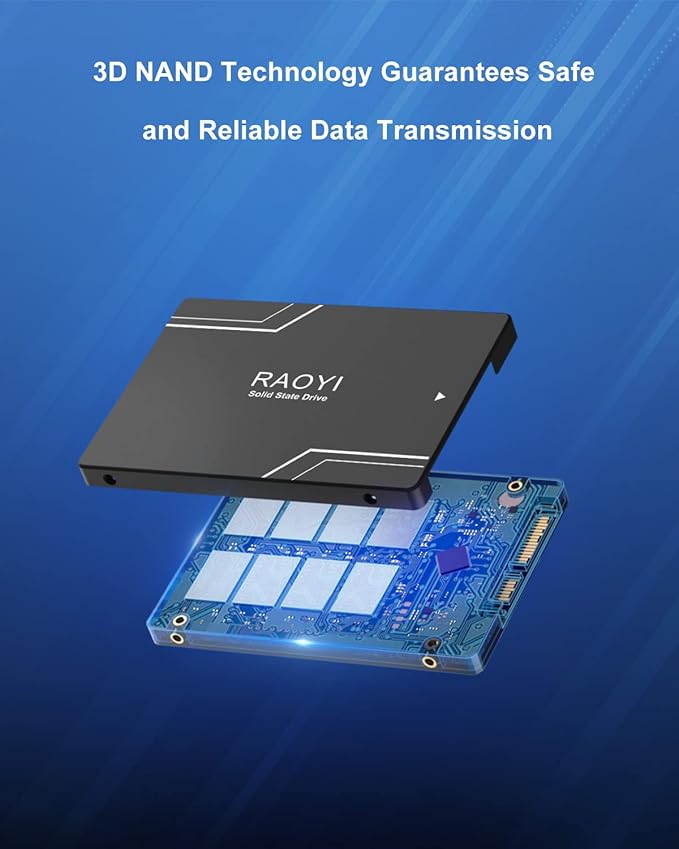 RAOYI 1TB Internal SSD SATA III 6Gb/s 2.5” Solid State Drive 3D NAND Flash Advanced SSD Hard Drive Up to 550MB/s SATA 3 SSD Upgrade Performance for PC Laptop