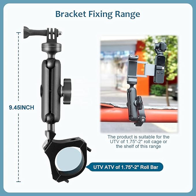 UTV ATV Camera Mount Holder 360°GoPro Roll Bar Mount Accessories Action Cameras Accessory for 1.75"-2" Roll Bar and tube